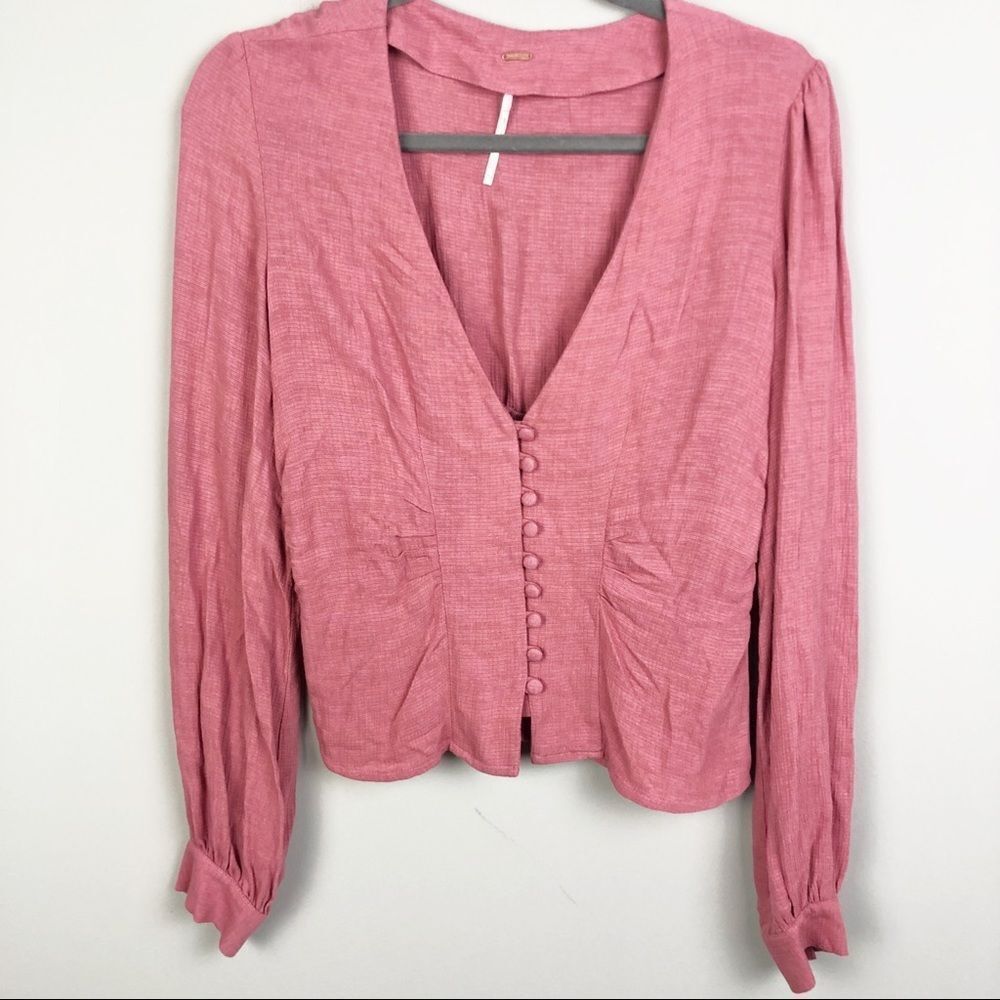 FREE PEOPLE | Maise Top Rose Pink Blouson Long Sleeves XS - Picture 4 of 12